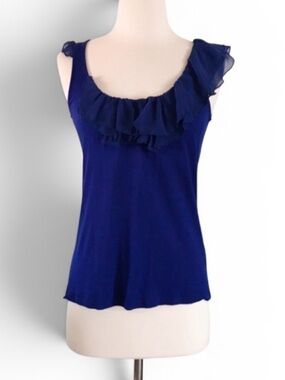 VTG Y2K Ruffled Scoop Neck Tank Top SMALL Royal Blue